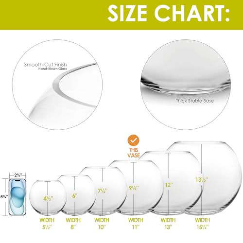 CYS EXCEL Large Glass Bubble Bowl (H-9.5" W-11, Approx. 2.8 Gal.) Fish Bowl Round Terrarium Vase Globe Flower Centerpiece for Weddings Events Arrangements - size: H-9.5" W-11"