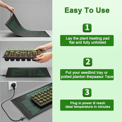 Bestio Waterproof Seeding Heat Mat 10"x 20.75", 4 Pack Durable Heat Mats for Seed Starting, UL & MET-Certified Plant Heating Pad, Indoor Gardening, Greenhouse - size: 10" x 20.75"- 4 Pack