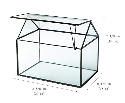 House Shape Close Glass Geometric Terrarium Tabletop Succulent Plant House Garden Planter Moss Fern Swing Lid, Flower Pot for Plants Succulent, Air Plant (Black)