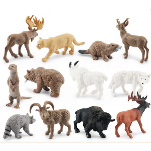 Realistic Jungle Animal Figurines,Forest Animal Toys Figures, Realistic Woodland Creatures Figurines, Plastic Animals Miniature Toys Cake Topper Supplies for Kids Toddlers 12 pcs