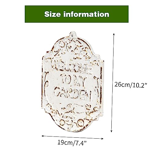 Sungmor Rustic Cast Iron "Welcome To My Garden" Sign Outdoor Hanging Plaque - color: Rustic White - Garden