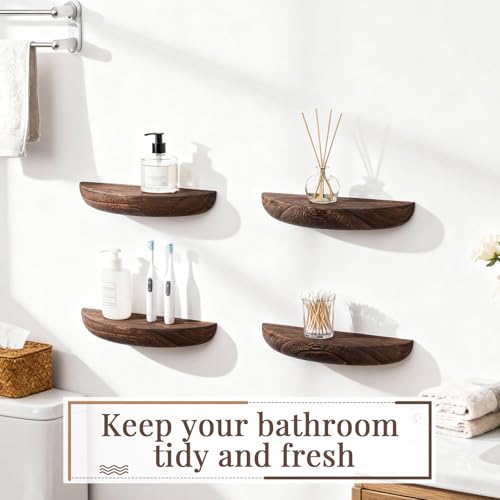 4 Pcs Half Round Small Floating Wall Shelves, Dark Brown - color: Dark Brown