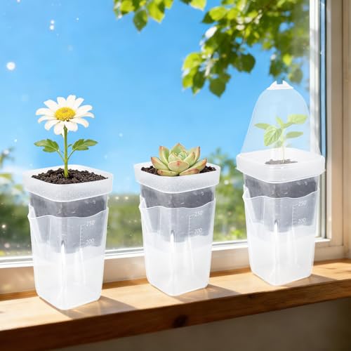 12 Pack 2.5" Self Watering Propagation Pots with Humidity Dome, Clear Plastic Seed Starter Cups, for Seedlings, Cuttings, Succulents, Herbs, Vegetables, with 12 Labels Included (Transparent 24 Pack) - color: Transparent 24 Pack
