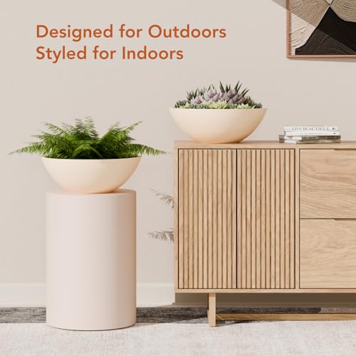 KUTE NEST 22" Large Rondo Fiberstone Outdoor Planter - Kilim Beige - color: Kilim Beige, size: 22"D x 7.7"H