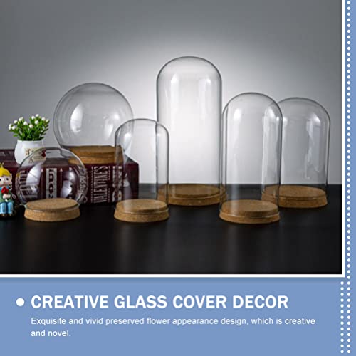 ABOOFAN 5pcs Glass Clear Cloche Globe Display Dome with Wood Base 10cm Decorative Glass Cloche Bell Jar Display Case for Valentines Day Collectibles Enchanted Rose Specimens Snow Globe Craft