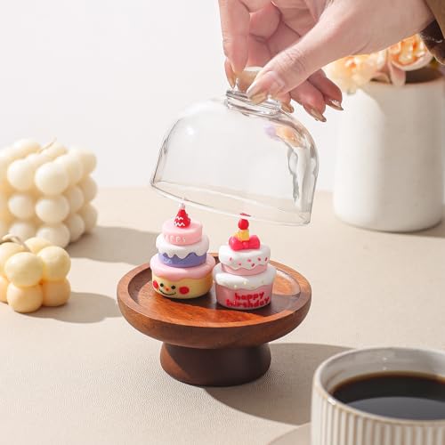 Mini Glass Cloche Dessert Stand, 4.1-Inch Acacia Wood Footed Cake Stand with Clear Dome Cover for Macarons, Candy, Cheese Bites, Cookies, Tea Party Dessert Table - color: 4.1 inch of mini glass dessert cups,