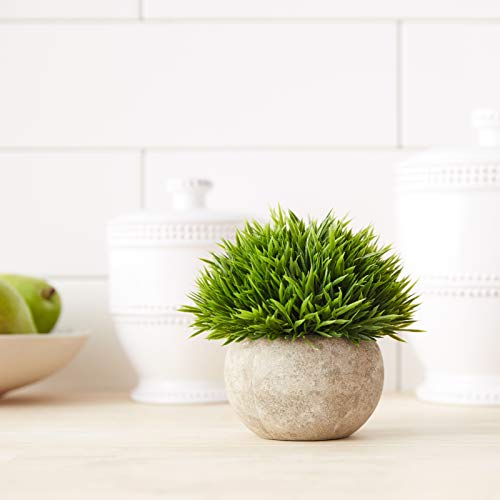 Ogrmar Mini Plastic Faux Plants in Pot/Small Topiary Shrubs Green Grass | Small Fake Plant in Pot Fake Greenery No Maintenance Needed, Lightweight, Adds Natural Style to Bathroom, House Decorations - color: Green Grass