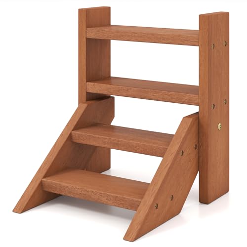Giantex Plant Stand for Desk, 4-Tier Small Tabletop Ladder Shelf for Succulents, Indoor Window Sill Flower Rack, Wooden Desktop Plant Holder for Home, Kitchen, Office, Countertop Display Organizer