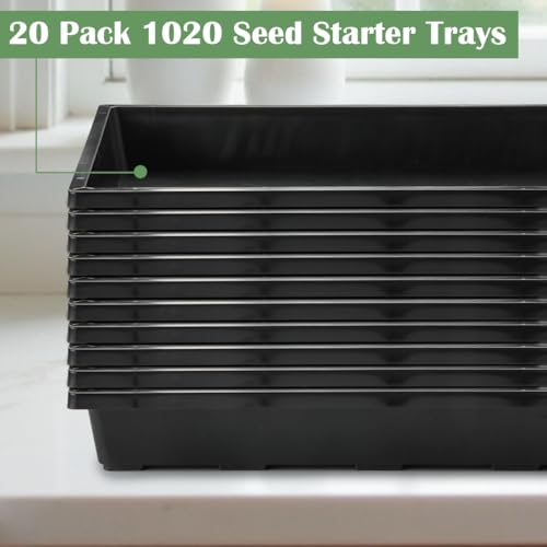 RooTrimmer 1020 Nursery Pot Trays 20 Pack, Plastic Flat Seed Starter Tray, Reusable Seedling Starting Tray for Holding and Carrying Plant Pots (Black) - color: Black, size: TP1020-20P