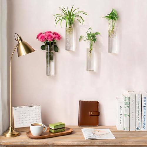 Wall Hanging Planter Propagation Stations Glass Tubes Flower Vase for Hydroponics Plants, Hanging Planters for Indoor Plants Bathroom, Home Office Living Room Decor Present