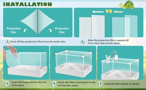 Large Turtle Tank with Water Pump | 23.6 Inch Clear Acrylic Aquarium Habitat with Basking Platform, Easy-Clean Design for Small Reptiles - size: Large Tank + Pump