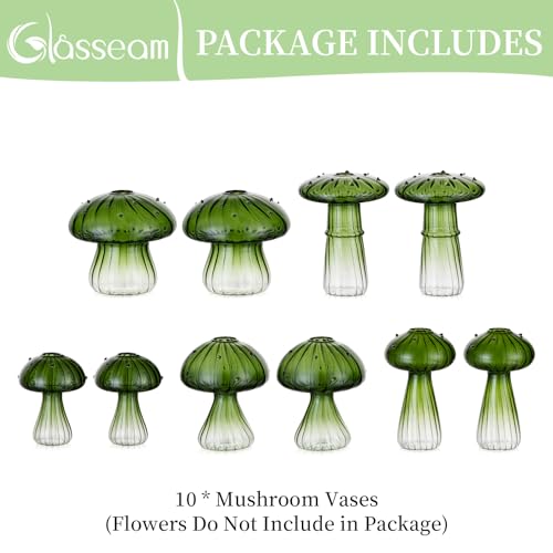 Glasseam Mushroom Glass Plant Propagation Station, 10 Pcs Terrarium Jar - color: Green, size: 10