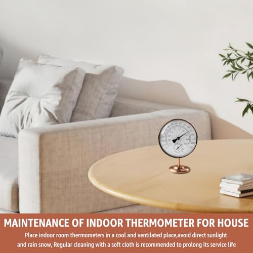 4" Indoor Thermometer & Humidity Gauge, Brass Dial with Stand