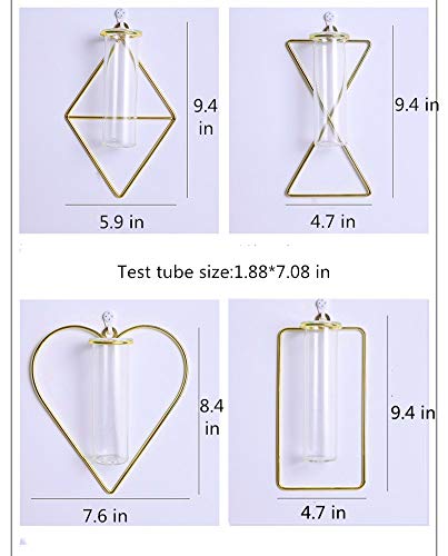 IvyMei Luxurious Nordic Gold Wall Vase Metal Frame Glass Tube - color: Gold 3