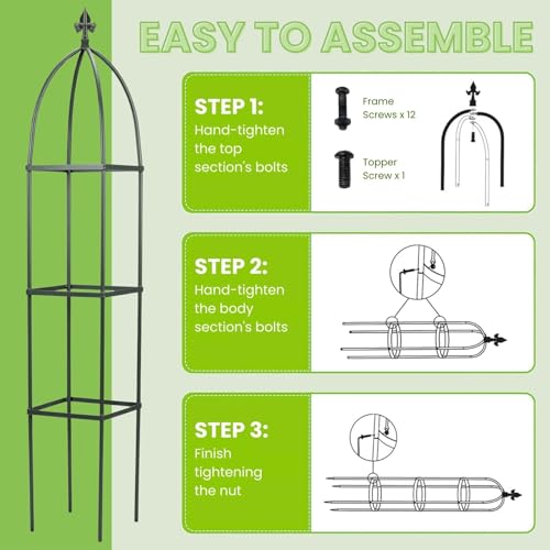 Lancisism 100% Metal Trellis for Climbing Plants Outdoor - Garden Metal Obelisk Trellis Vertical Plant Support for Climbing Vines & Flowers - Sturdy Steel Arch Trellis for Potted Plants Indoor Green
