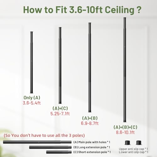 Tension Rod Plant Stand, Plant Poles for Hanging Plants Indoor, Metal Floor to Ceiling Hanging Plants Stand, Tension Pole Plant Stand with 6 Hooks (Fit 3.6-10ft) - size: 6-Hangers