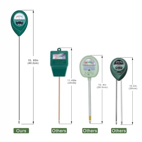 XLUX Long Probe Plant Soil Moisture Meter, Indoor Outdoor use, Battery-Free | longer stem for deeper use, instant read, anti-rust 304 SST probe, Easy-to-Read Display, Single-Probe, less hurts to roots - size: 40CM