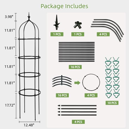 Garden Obelisk Trellis for Climbing Plants Adjustable, Rustproof Plastic Coated Steel Tall Plant Support Outdoor, Easy Assembly Obelisk Trellis for Garden Patio Clematis