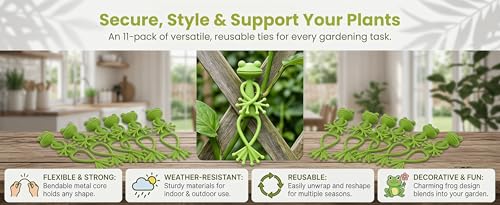 5 Pack Frog Plant Ties Cute Garden Stakes for Indoor Outdoor Plants Flexible Soft Rubber Twist Ties for Cable Organizer - size: 5P One size fits all