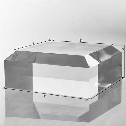 CiaoHER 2in Thickness Beveled Solid Acrylic Display Block Clear Polished Pedestal Stand Riser Solid Base (4x4) - size: 4x4