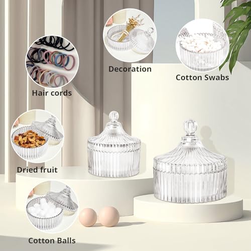 2 Pack Glass Apothecary Jars with Lids, Clear Qtip Holder Bathroom(10+24oz) - color: Transparent