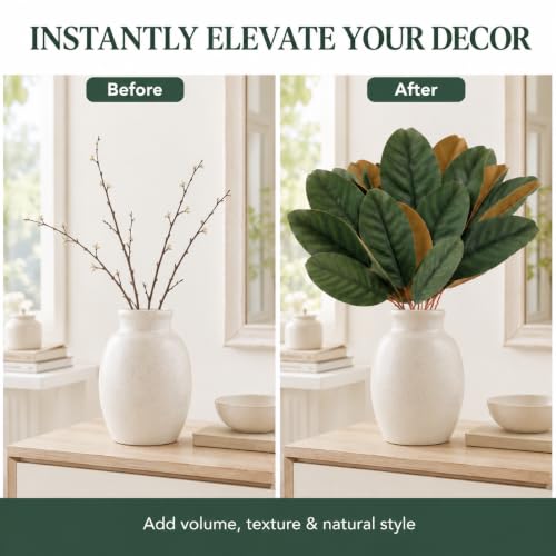 IMIKEYA 60Pcs Artificial Magnolia Leaves 7.67 Inch Faux Leaf Stems | Real Touch Greenery Picks for Vase Wedding Floral Arrangements and Home Decor