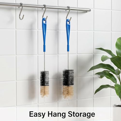 2 Pack 17 Inch Long Bottle Brush Set, Dual 2" & 1.3" Soft Nylon Bristles, Flexible Handle for Narrow Neck Bottles, Water Bottles, Kombucha, Wine Bottles, Spice Jars, Hummingbird Feeders