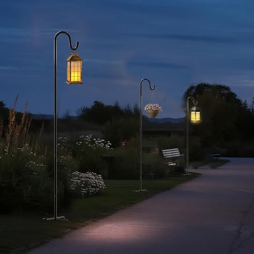 92″ Adjustable Shepherd Hook for Outdoor, Heavy Duty Bird Feeder Pole with 7-Prong Base, Metal Garden Hook for Hanging Lanterns Solar Lights String Lights Plants Wind Chimes Hummingbird Feeder(2‑Pack) - size: 92in-2pcs