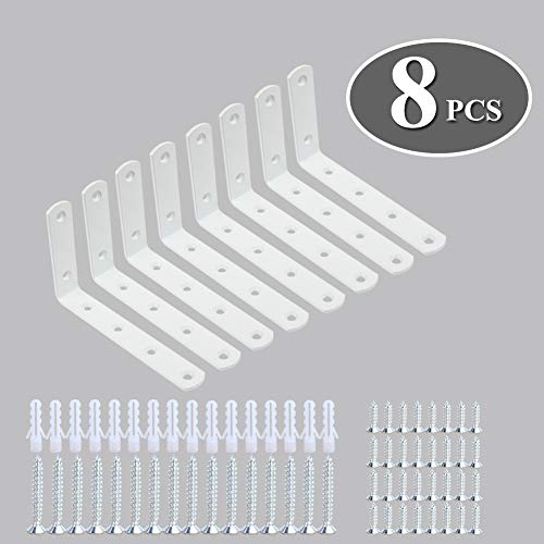 WINKER Corner Brace 8Pcs Shelf Bracket Heavy Duty White Steel L WINKER Corner Brace, Decorative Joint Angle Bracket for Shelf 5 InchX3 Inch Shelves Wall Hanging Bracket with Screws(16PCS)) - size: 5"Lx3"Wx0.78"W, style: White-8 Pack