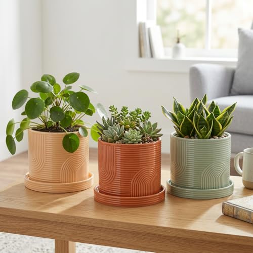 6 Inch Ceramic Plant Pot with Drainage Hole & Tray – Sage Green | Complete Planting Kit: Drainage Hole, Matching Tray & Bonus Tools - color: Sage Green