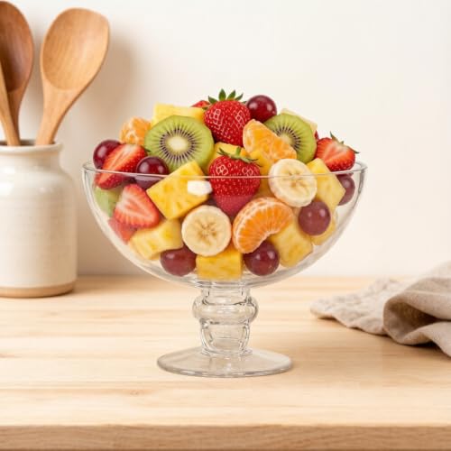 CYS EXCEL Glass Decorative Footed Bowl (H:6" D:8") | Fruit Display Terrarium Compote Vase Kitchen Table Centerpiece - style: Modern