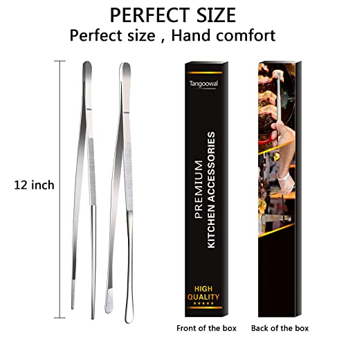 2 Pcs 12-Inch Fine Tweezer Tongs,Extra-Long Stainless Steel Tweezers Tongs - color: Silver