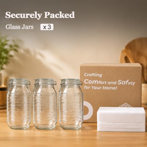 ComSaf Tall Glass Pantry Jars with Airtight Lids 71 oz 3 Pack Wide Mouth | Flour sugar cereal, Pasta pet food, Pantry organization, Cabinet organization, Countertop storage, Sourdough pickling - size: 71 fl oz/3pcs