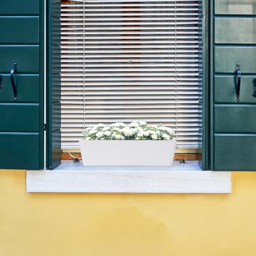 GREANER Flower Boxes, 3 Pack 12x3.8 Inch Rectangle Window Boxes, Herb Planters with Tray, Indoor Succulent Cactus Flowers Plastic Drawable Pot for Windowsill, Garden, Balcony, Office Outdoor (White) - size: 3Packs/12x3.8in