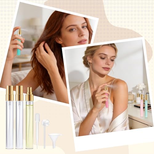 BESNEL Mini Glass Spray Bottle 50pcs 10ml Clear Perfume Spray Bottle Empty | Fine Mist Refillable Mini Perfume Spray Bottle, Perfume Atomizer, Travel Spray Bottle, Small Empty Sample Containers Portable - style: Spray Bottle10ml-50P
