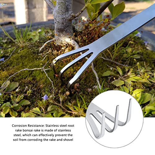 Stainless Steel 3 Prong Root Rake Pick Set Loosen Soil Bonsai Tree Tool Set | with Comfortable Ergonomic Handle for Gardening Plants, Corrosion Resistance, Light and Convenient, Easy to Clean
