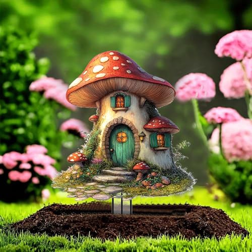Mushrooms Garden Stakes Decor Yard Acrylic - 2D Spring Garden Acrylic Sign Decoration, Yard Art, Gift for Nature Lovers, for Indoor & Outdoor Flower Pots, Yard, Mini Gardens & Lawn (5.9”x5.9”) Y04