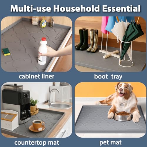 SIKADEER Waterproof Under Sink Mat Silicone 28"x19", Kitchen Cabinet Liner - color: Gray, size: 28"W x 19"L