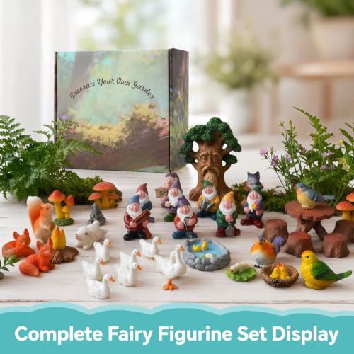 40pcs Resin Fairy Garden Figurines Kit, Mini Mushrooms & Elf Statues - color: Dwarf Kit