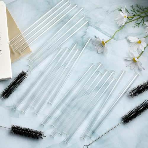 20 Pcs 8 Inch Long Glass Borosilicate Blowing Tubes, Industrial Clear Glasses Tubes for Glass Blowing 12mm OD, 8mm ID, 2mm Thick Wall with 4 Cleaning Brush for Laboratory Experiment