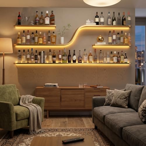 78in Wall Mounted Wine Rack with LED Lights (Gold, 200cm) - color: Gold, size: 78in