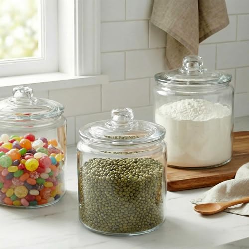 Masthome 1 Gallon Glass Cookie Jars Set of 2, Thick Clear Glass Canisters - color: 2 Glass Storage Jars Set