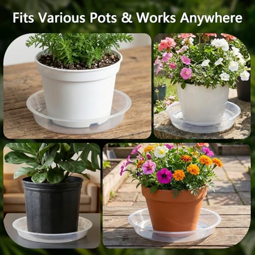6Pack Plant Saucer, 3 5 7 9 11 13 15 17 19 21 in Plastic Plant Tray | Heavy Duty Plant Drip Trays, Clear Plastic Flower Pot Saucers, Plant Water Catcher Tray for Indoor Outdoor Planters (7 Inch) - size: 7 Inch