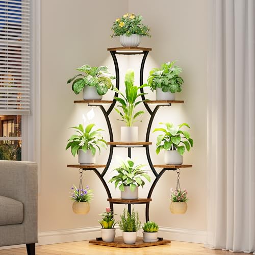 Corner Indoor Plant Stand With Grow Light, 8 Tier 52.6" Tall Plant Shelf