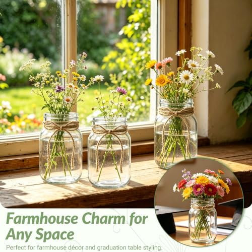 12 PCS 16oz Glass Mason Jars Flower Vases for Centerpieces, Clear - color: Clear