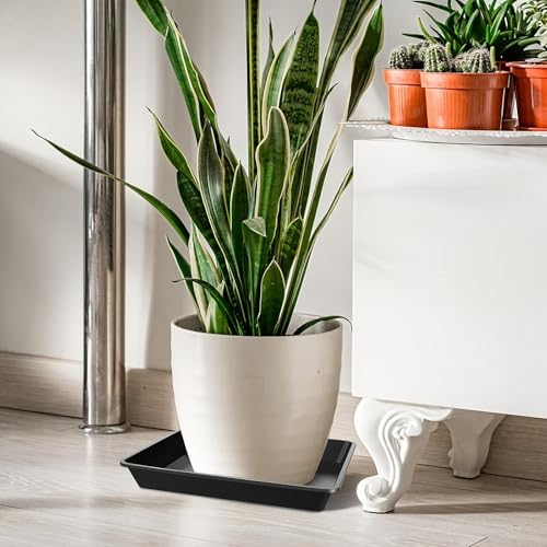 4 Pack 12 Inch Square Plant Saucer, Plant Drip Trays and Flower Pot Saucers, Plant Trays for Indoors No Holes, Plant Drainage Tray Saucers for Potted Plants (Black)