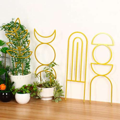 4 Pcs Plant Trellis Indoor Gold Small Trellis for Potted Plants | Metal Pothos Plant Climber Support Different Patterns Various Patterns Small Plant Trellis Indoor Outdoor for Climbing Plant - style: Boho,Gold