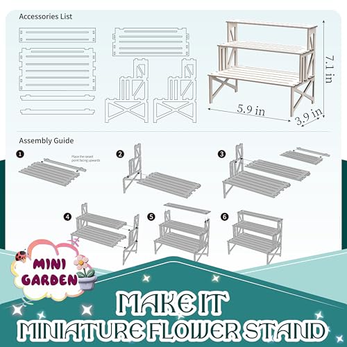 70 Pcs Make It Miniature Brands Nature Garden Plant with Wood Display Stand - color: Brown