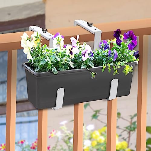 Adjustable Planter Box Bracket, Flower Box Holder Brackets for Deck Railing - size: 4 Pack White