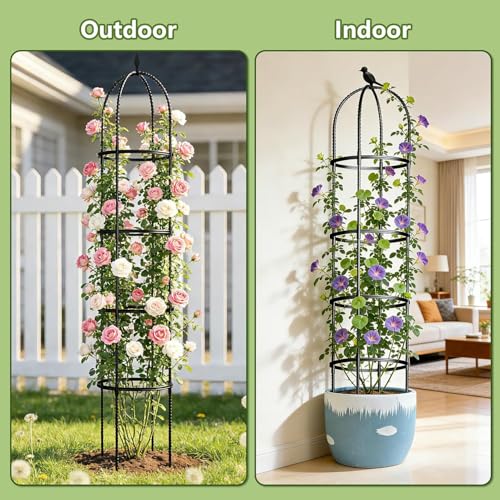 Obelisk Trellis for Garden Plants Climbing: 6ft Rustproof Metal Pipe with Plastic Coated - Potted Plant Climber Support for Outdoor Indoor Grape Vines Vegetable Fruits Flowers (2PC)